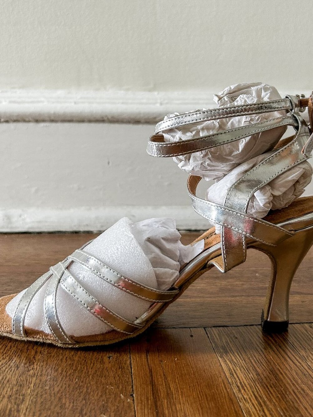 Go Go Dance silver strappy heels